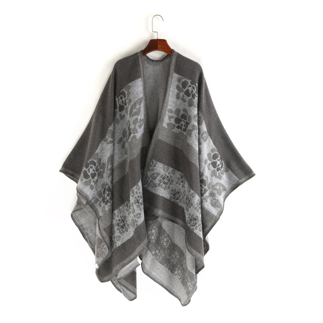 Damen Oversize-Ruana-Poncho mit Sternjacquard und Zierstichkante Shop Nory