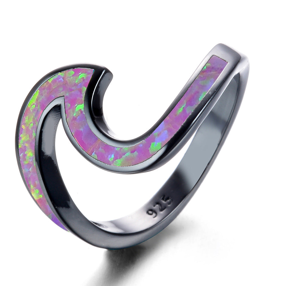 Damen Ring mit modernem Wellenmuster aus opalisierendem Stein Shop Nory