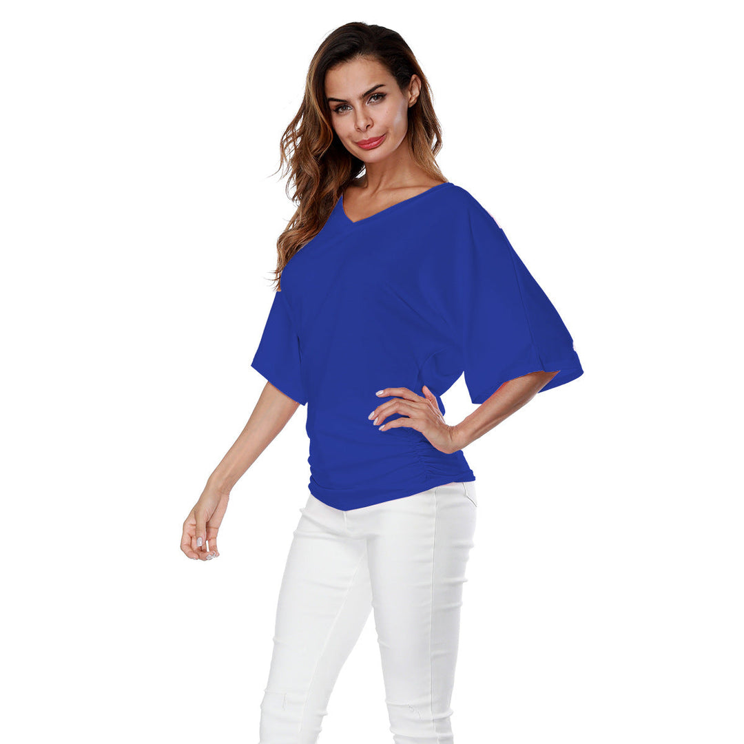 Damen lässiges V-Ausschnitt T-Shirt mit drapiertem Saum