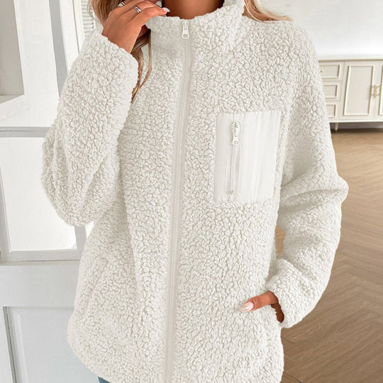 Lässige Winter Zip-Up Fuzzy Jacke für Damen