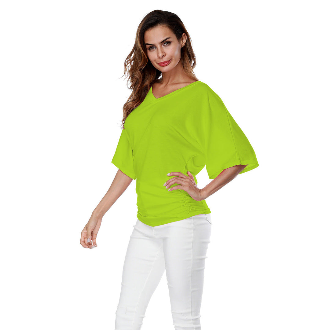 Damen lässiges V-Ausschnitt T-Shirt mit drapiertem Saum