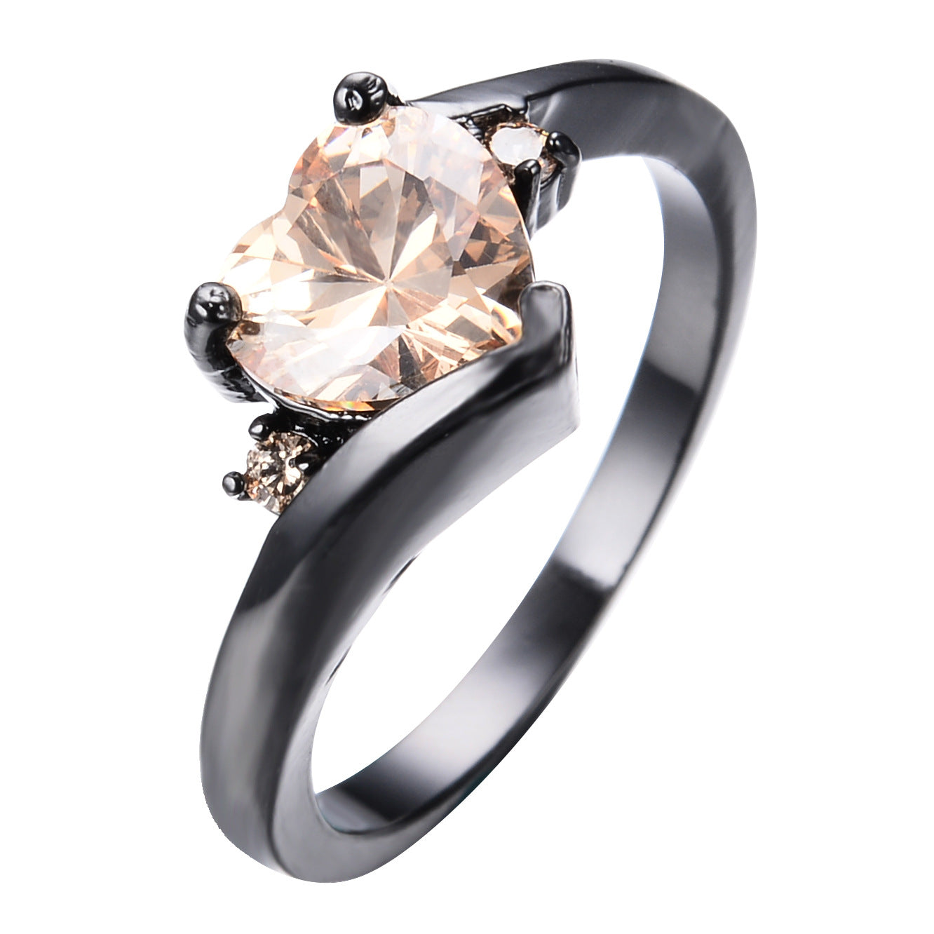 Damen Ring mit herzförmigem blauen Zirkonstein und eleganter schwarzer Fassung Shop Nory