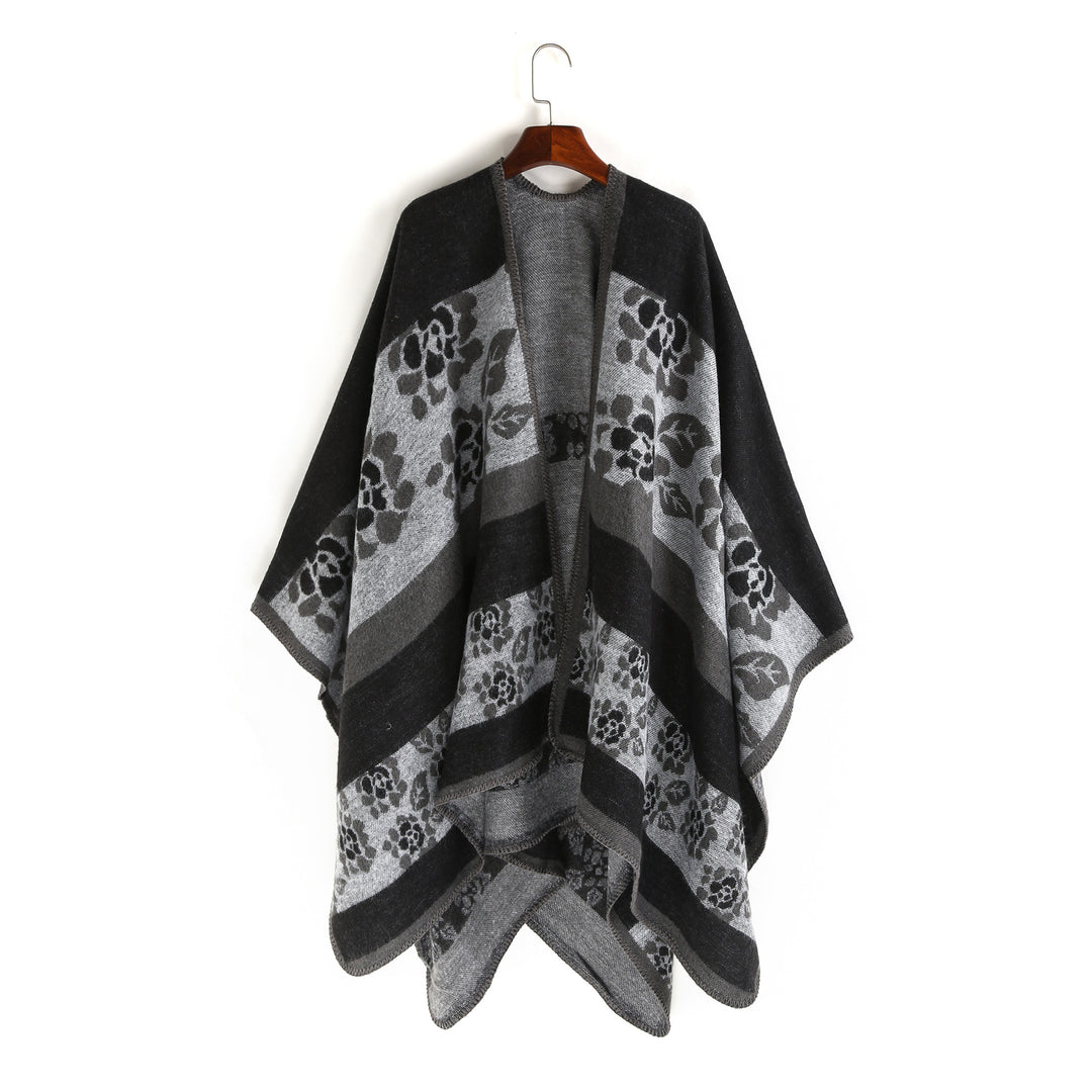 Damen Oversize-Ruana-Poncho mit Sternjacquard und Zierstichkante Shop Nory
