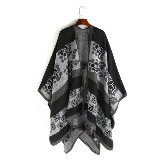 Damen Oversize-Ruana-Poncho mit Sternjacquard und Zierstichkante Shop Nory