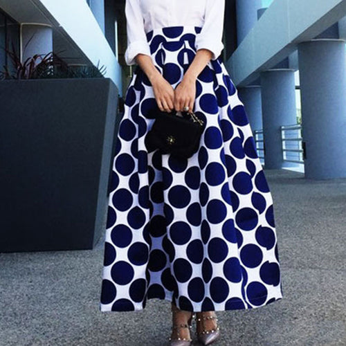 Damen Maxirock mit hoher Taille, ausgestelltem Teller‑Schnitt und dekorativem Punkte‑Print Shop Nory