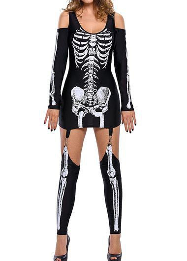 Damen Skelett-Minikleid mit schulterfreiem Cut-Out, figurbetontem Stretch-Jersey und abnehmbaren Strumpfhaltern Shop Nory