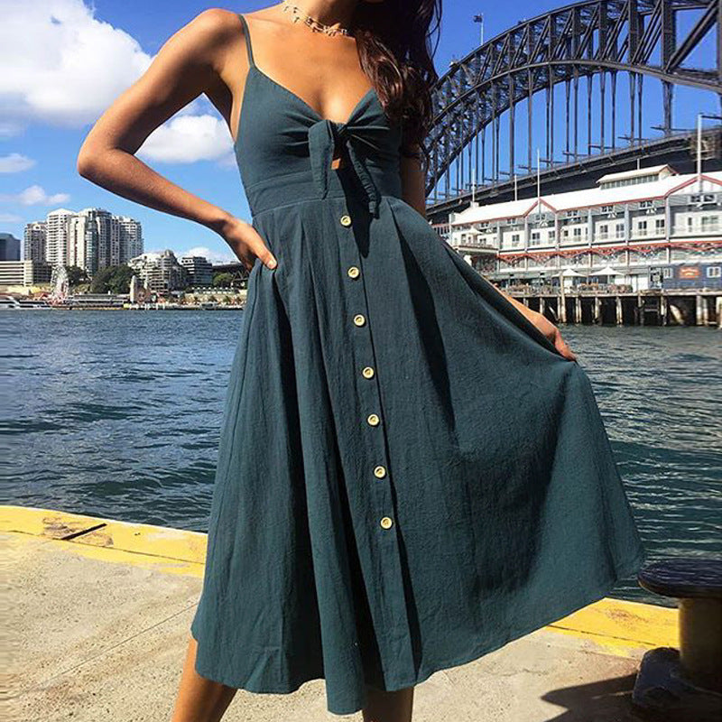 Damen Sommerkleid mit Knoten und Knopfdetails
