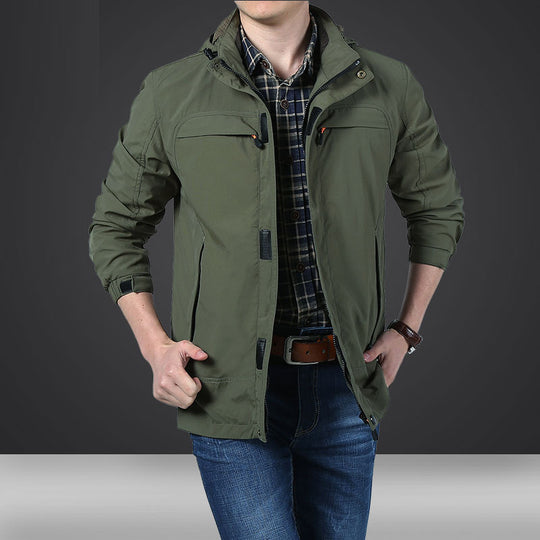 Herren leichte Kapuzen-Utility-Jacke mit Windschutz und Mehrfachtaschen Shop Nory