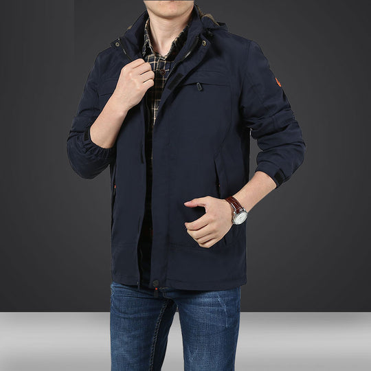 Herren leichte Kapuzen-Utility-Jacke mit Windschutz und Mehrfachtaschen Shop Nory