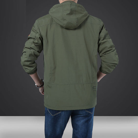 Herren leichte Kapuzen-Utility-Jacke mit Windschutz und Mehrfachtaschen Shop Nory
