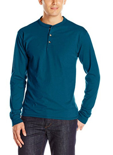Herren Langarm-Henleyshirt mit Rundhalsausschnitt und dekorativer Knopfleiste Shop Nory