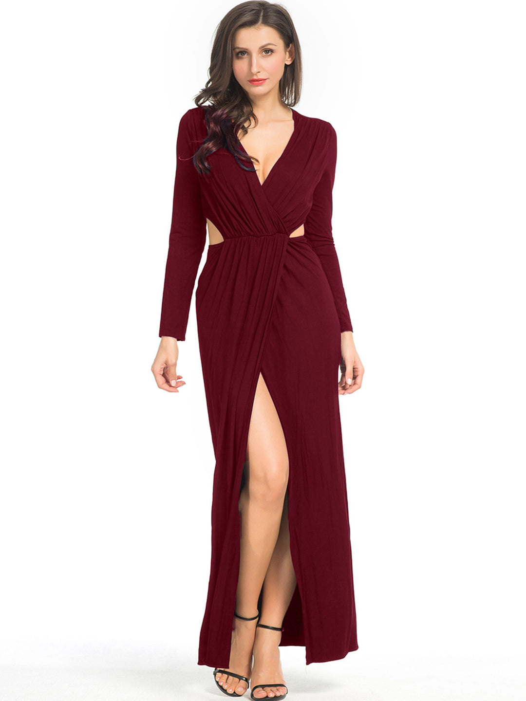 Damen Elegantes Jersey-Maxikleid im Wickelstil mit tiefem V‑Ausschnitt und tailliertem Gummibund Shop Nory