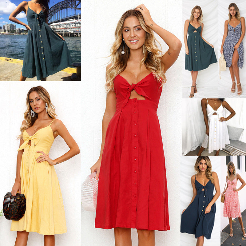 Damen Sommerkleid mit Knoten und Knopfdetails