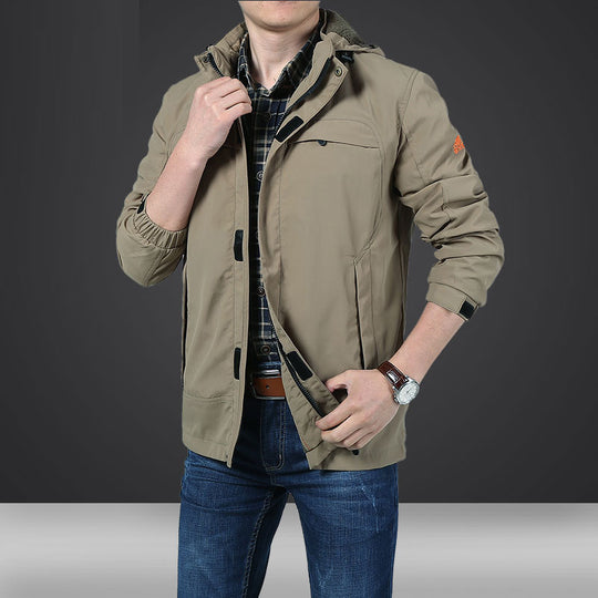 Herren leichte Kapuzen-Utility-Jacke mit Windschutz und Mehrfachtaschen Shop Nory