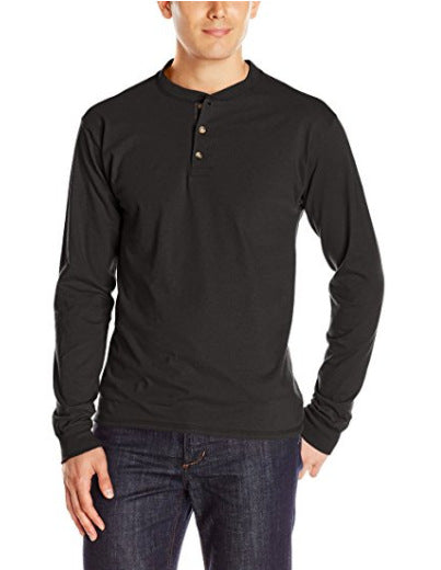 Herren Langarm-Henleyshirt mit Rundhalsausschnitt und dekorativer Knopfleiste Shop Nory