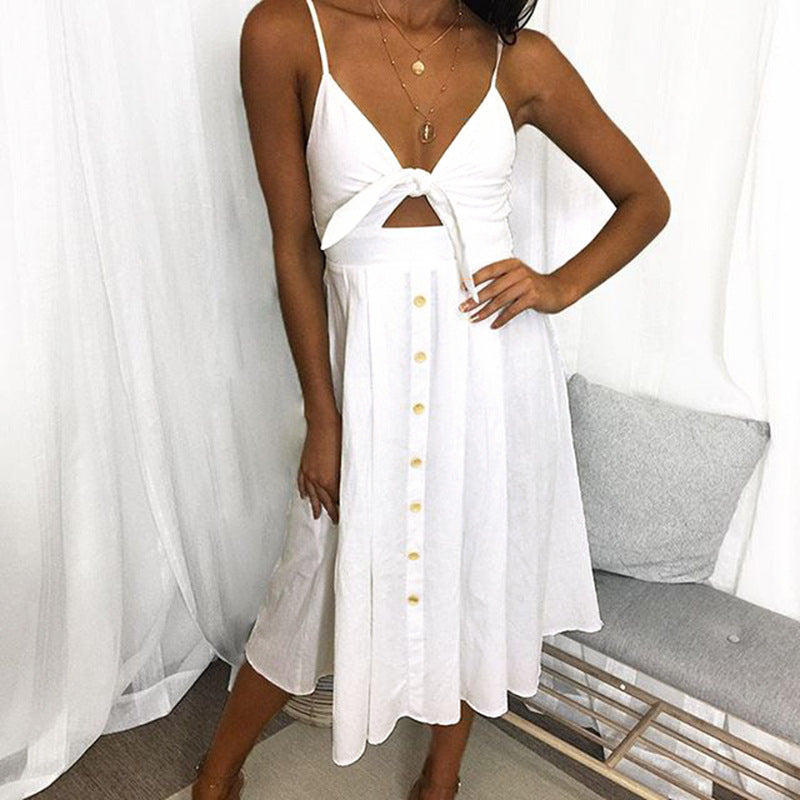 Damen Sommerkleid mit Knoten und Knopfdetails