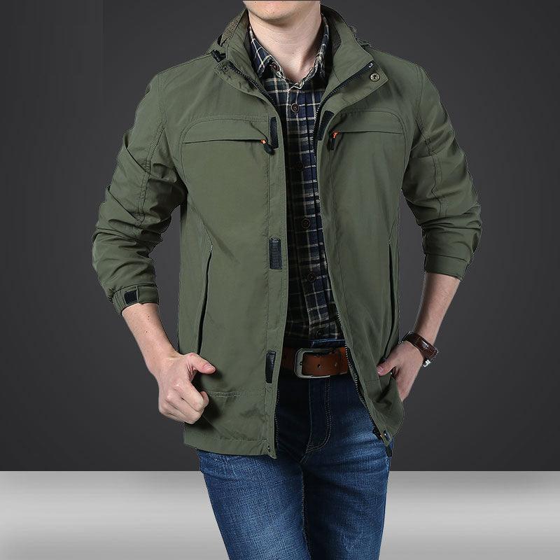 Herren leichte Kapuzen-Utility-Jacke mit Windschutz und Mehrfachtaschen Shop Nory