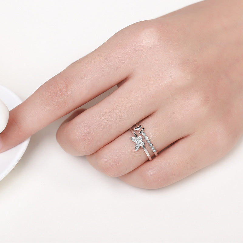 Damen Offener Ring mit kunstvollem Schmetterlingsdesign und funkelnden Zirkonia Shop Nory