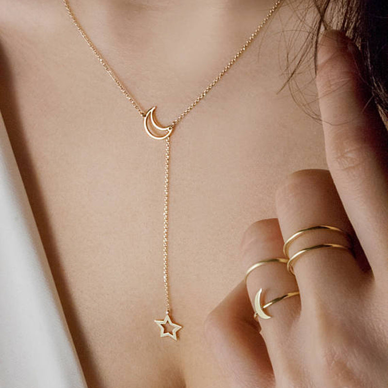 Damen Halskette mit Mond- und Sternmotiv Shop Nory