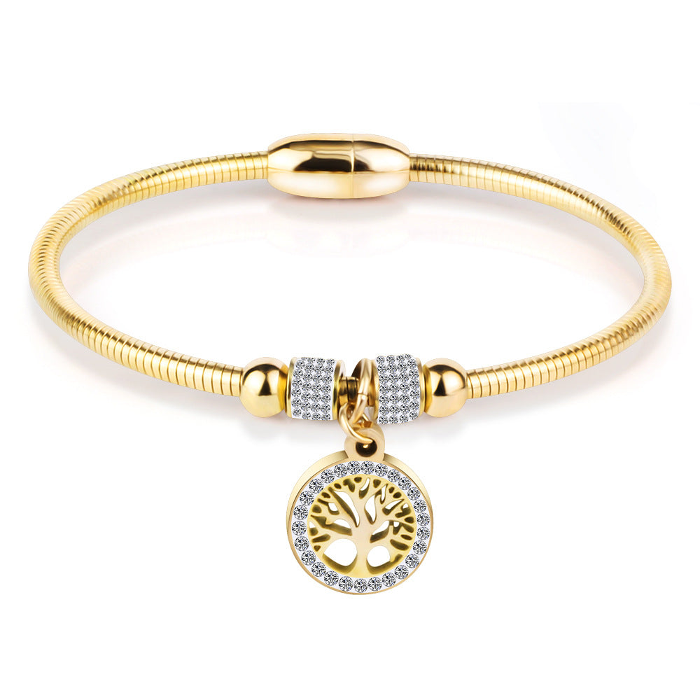 Damen Armreif mit filigranem Baum-des-Lebens-Anhänger und funkelnden Zirkonia Shop Nory