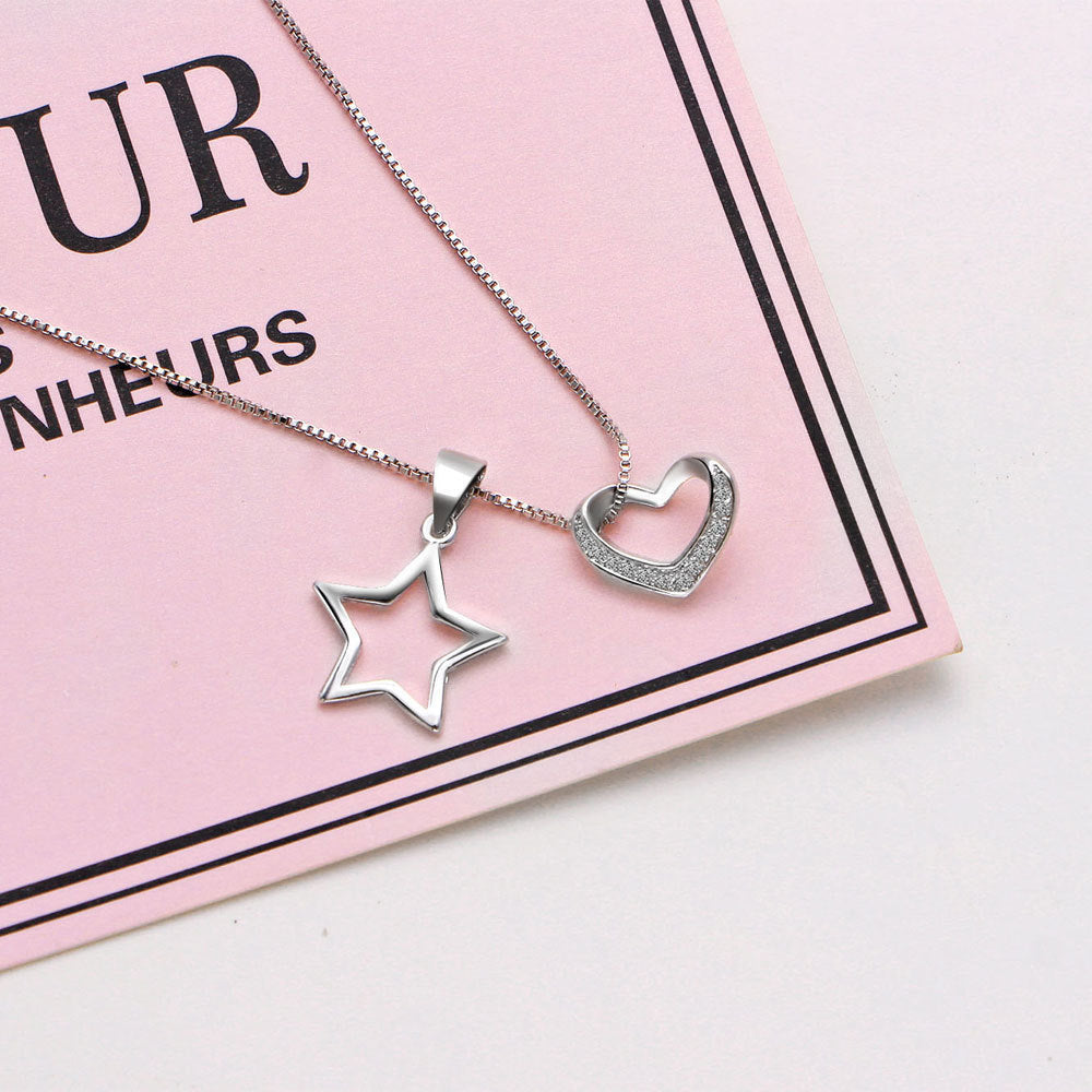 Damen Halskette mit funkelndem Sternenhänger und Herzdesign Shop Nory