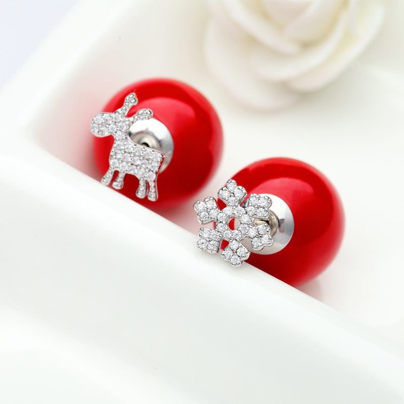 Damen-Ohrstecker mit winterlichem Schneeflocken- und Rentier-Design Shop Nory