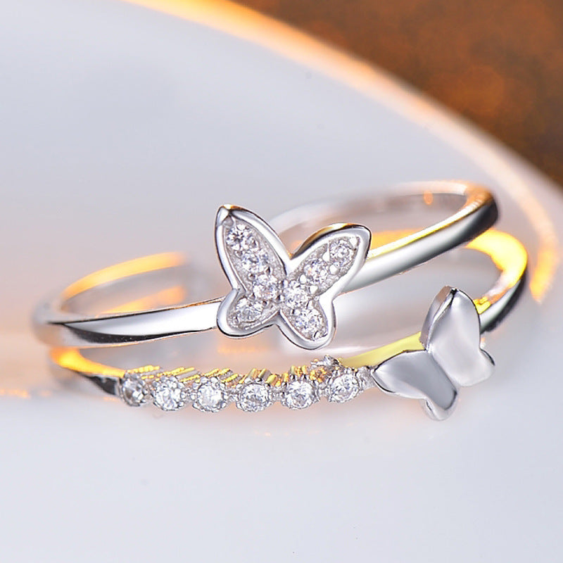 Damen Offener Ring mit kunstvollem Schmetterlingsdesign und funkelnden Zirkonia Shop Nory