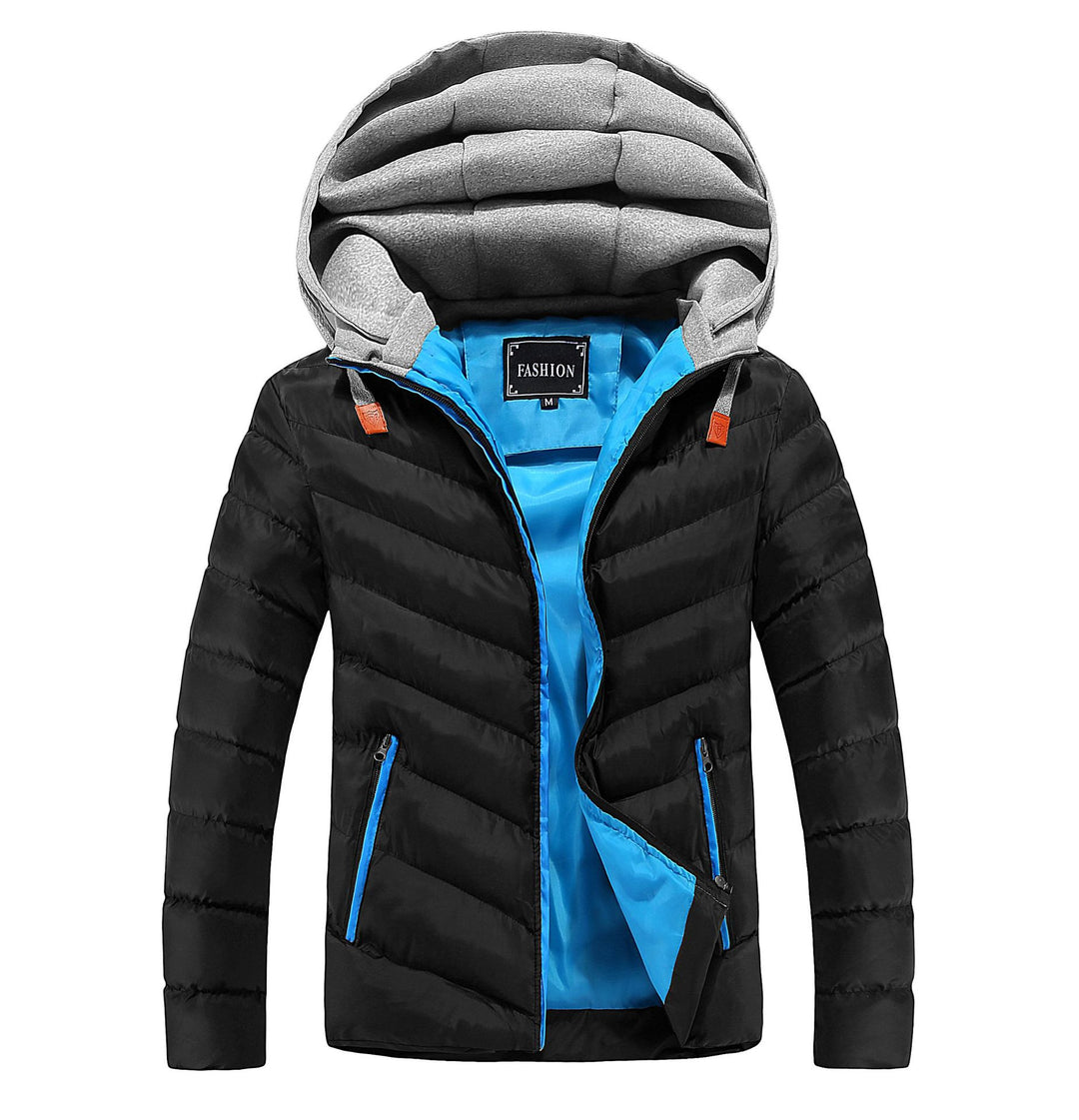 Herren Langer ultraleichter Steppmantel mit Kontrastfutter, wattierter Kapuze und Reißverschlusstaschen Shop Nory