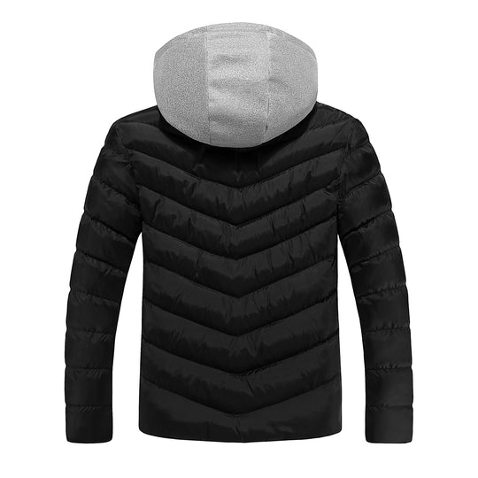 Herren Langer ultraleichter Steppmantel mit Kontrastfutter, wattierter Kapuze und Reißverschlusstaschen Shop Nory