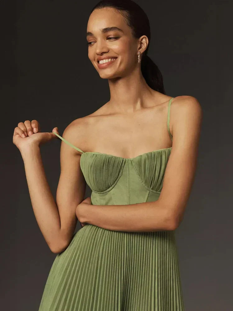 Falten Korsett Midi-Kleid für Damen