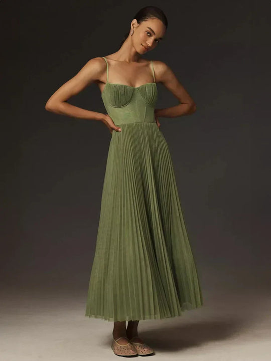 Falten Korsett Midi-Kleid für Damen