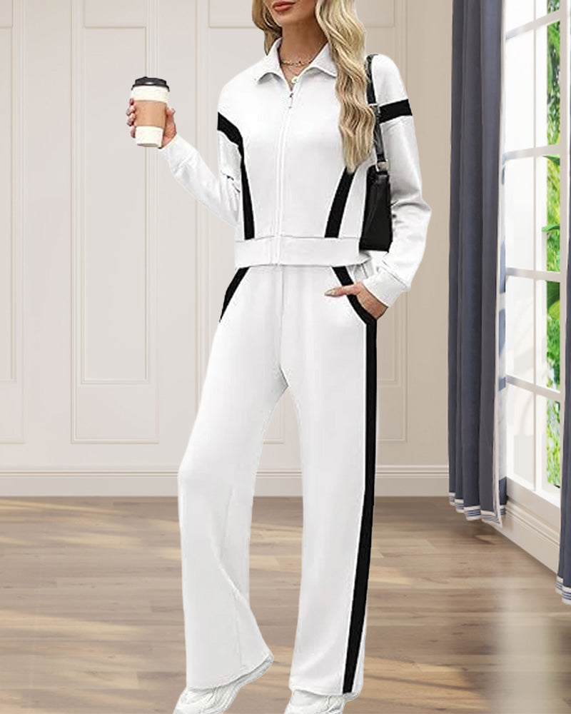Satz mit Sporty Lässig Stil Merkmalen Von Jacke und Hosen