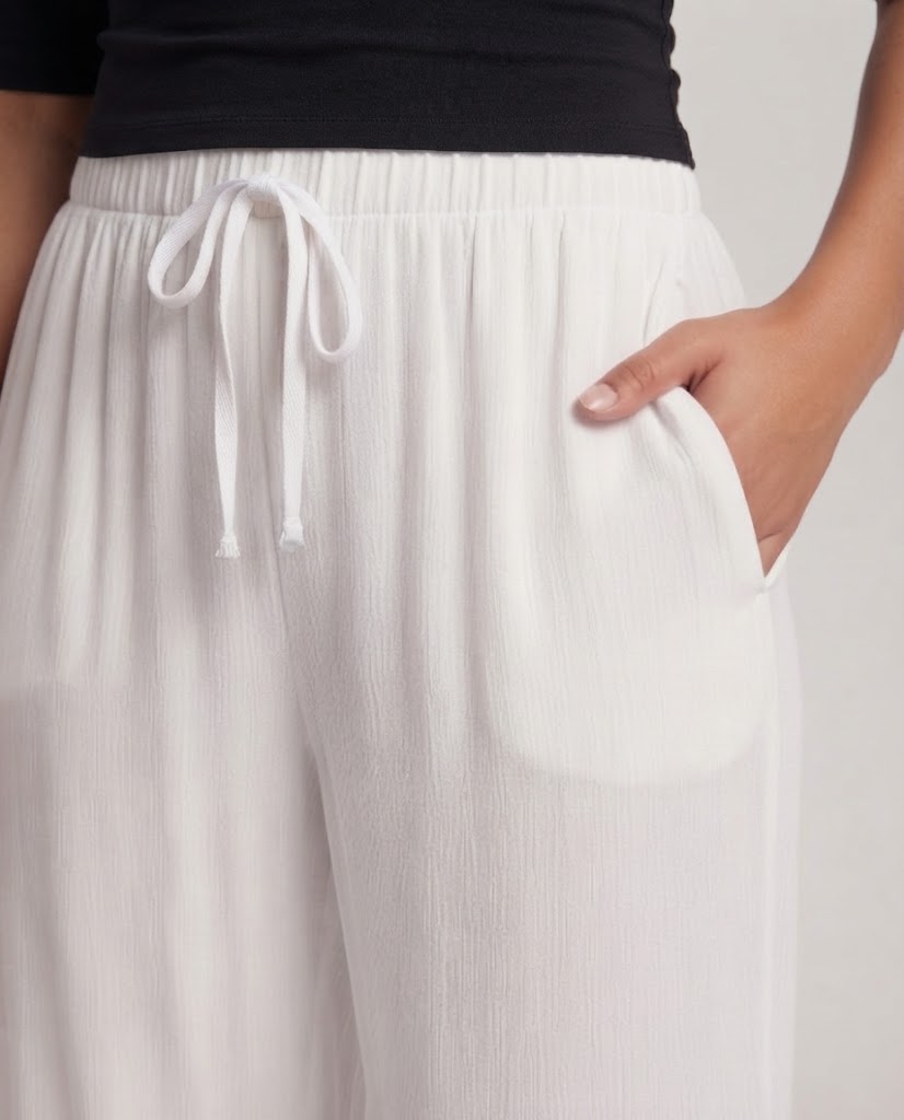 Damen Hochtaillierte weite Leinenoptik-Hose mit Kordelzug und fließender Palazzo-Silhouette Shop Nory