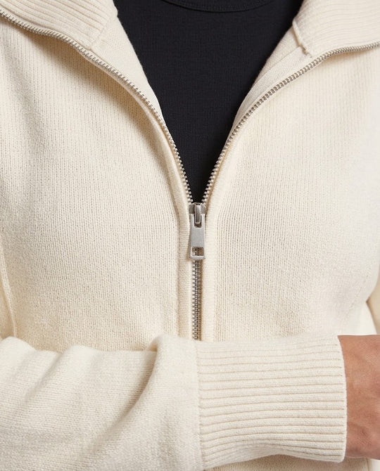 Damen Gerippter Reißverschluss-Cardigan mit weitem Umlegekragen Shop Nory