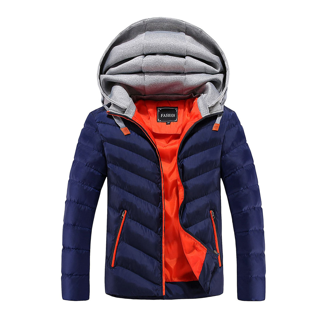 Herren Langer ultraleichter Steppmantel mit Kontrastfutter, wattierter Kapuze und Reißverschlusstaschen Shop Nory