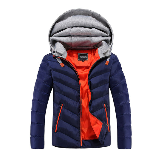 Herren Langer ultraleichter Steppmantel mit Kontrastfutter, wattierter Kapuze und Reißverschlusstaschen Shop Nory