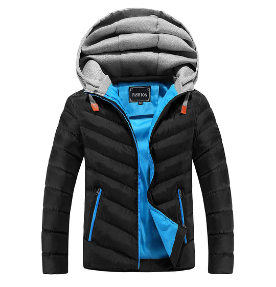 Herren Langer ultraleichter Steppmantel mit Kontrastfutter, wattierter Kapuze und Reißverschlusstaschen Shop Nory