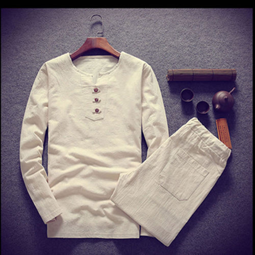 Herren Langärmeliges Henley-Loungewear-Oberteil mit Stehkragen und dekorativer Knopfleiste Shop Nory