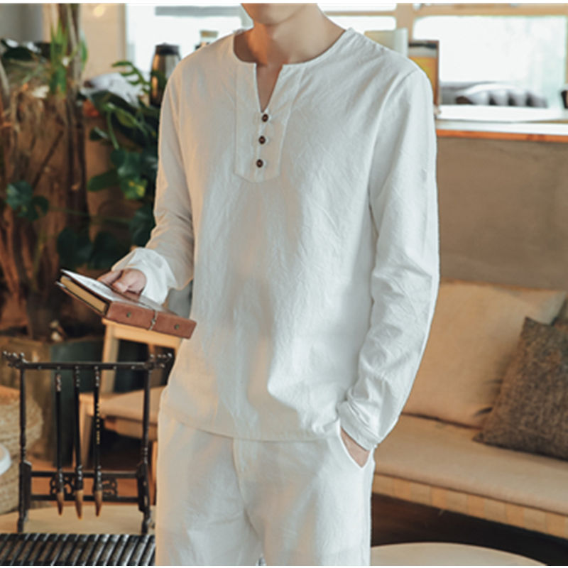 Herren Langärmeliges Henley-Hemd mit Stehkragen, Kurzknopfleiste und Relaxed Fit Shop Nory