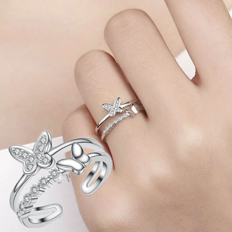 Damen Offener Ring mit kunstvollem Schmetterlingsdesign und funkelnden Zirkonia Shop Nory