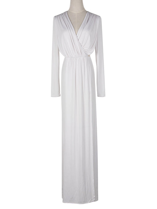 Damen Elegantes Jersey-Maxikleid im Wickelstil mit tiefem V‑Ausschnitt und tailliertem Gummibund Shop Nory