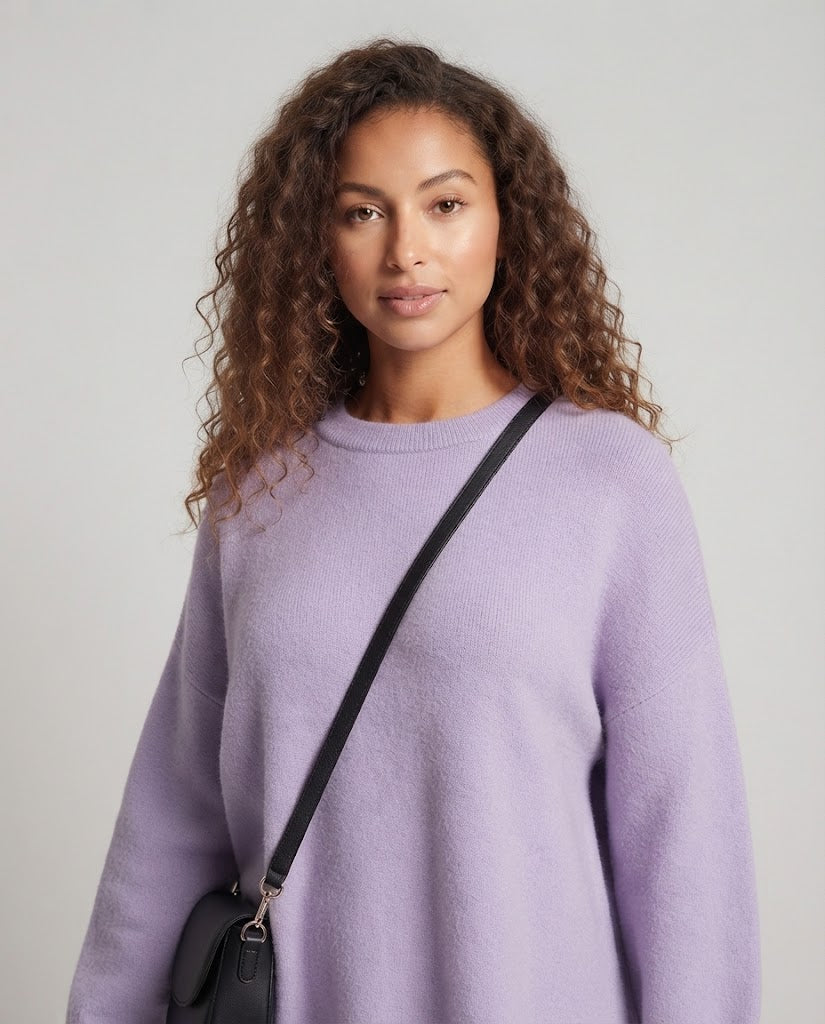 Damen Oversize Longpullover im Mohair‑Look mit Rundhals, überschnittener Schulter und seitlichem Schlitz Shop Nory