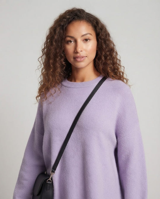 Damen Oversize Longpullover im Mohair‑Look mit Rundhals, überschnittener Schulter und seitlichem Schlitz Shop Nory