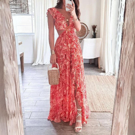 GShopnorylümtes Maxikleid mit Rüschenärmeln und ausgeschnittener Taille