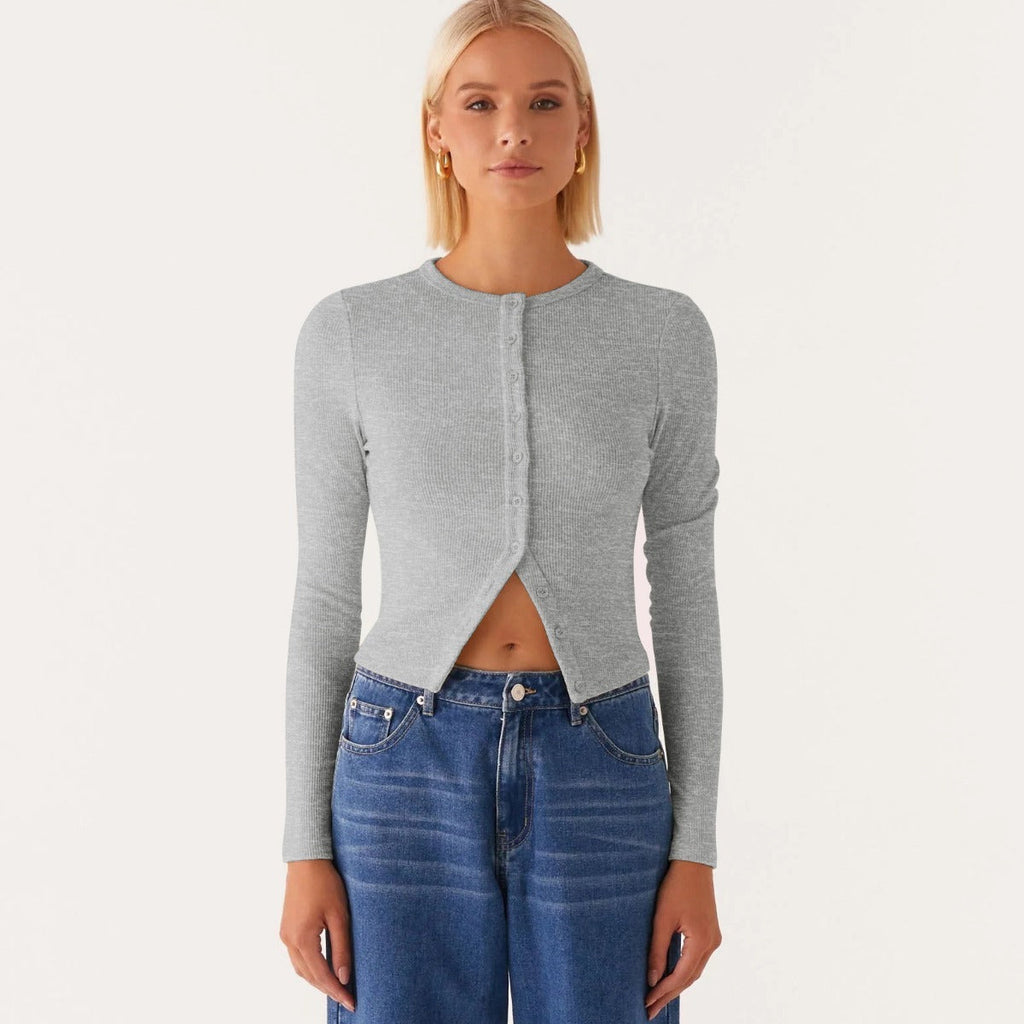 Einfarbige schmal geschnittene lange Strickjacke