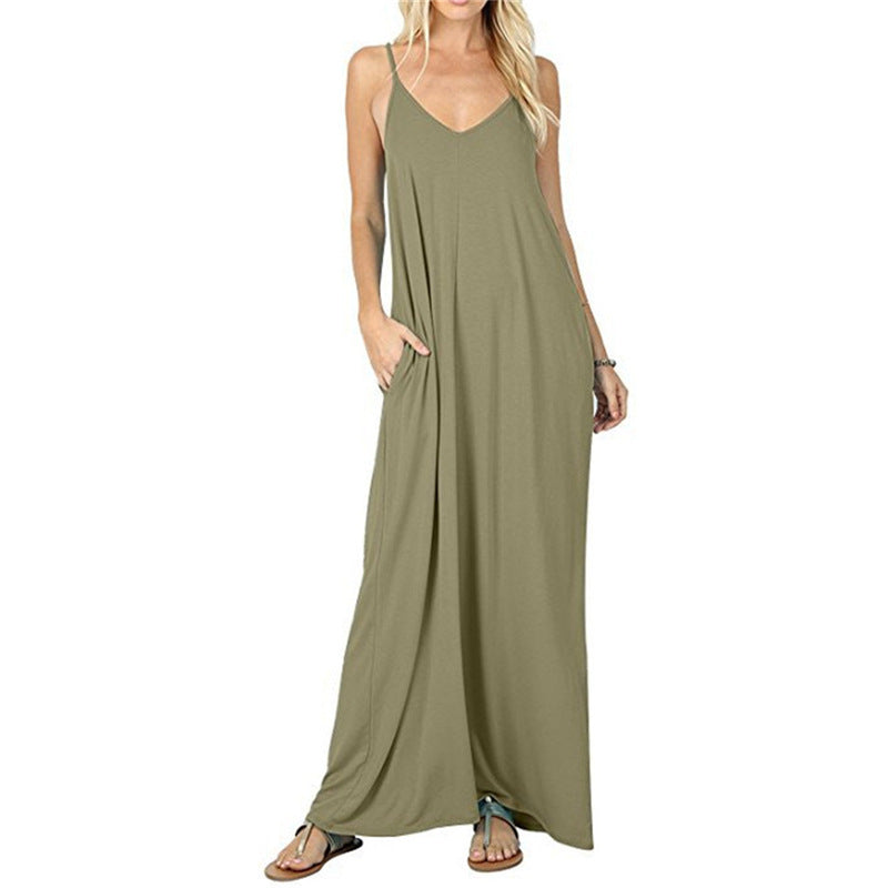 Damen Maxikleid mit verstellbaren Trägern und seitlichen Taschen