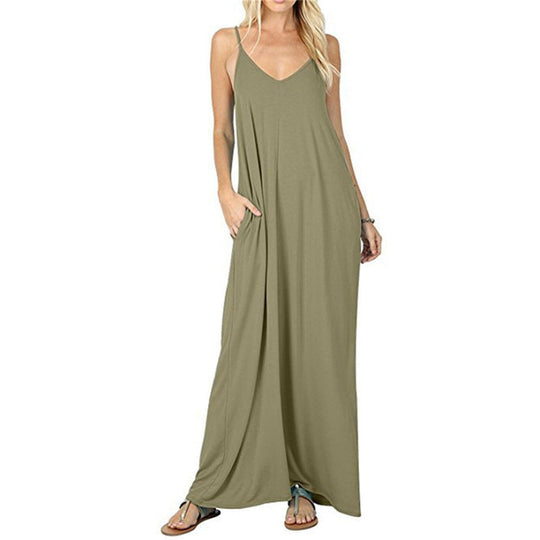 Damen Maxikleid mit verstellbaren Trägern und seitlichen Taschen