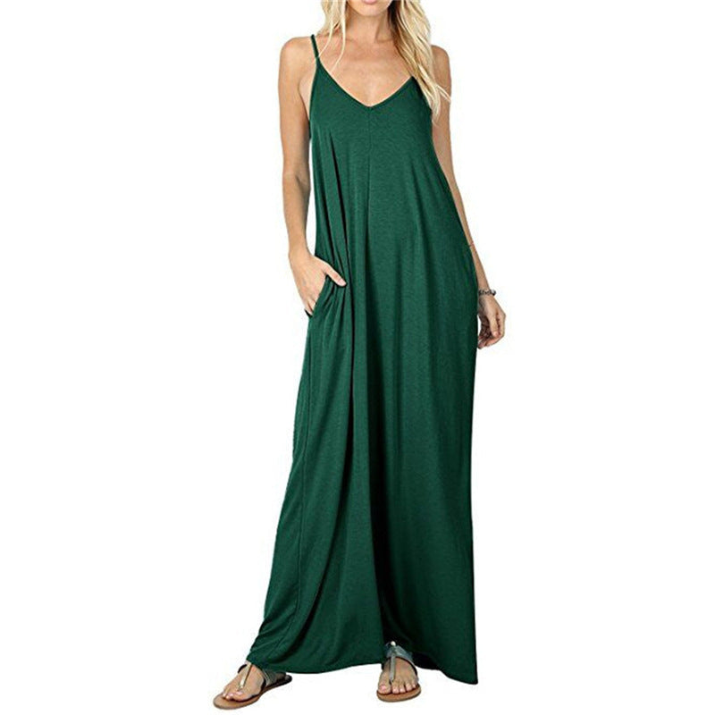 Damen Maxikleid mit verstellbaren Trägern und seitlichen Taschen