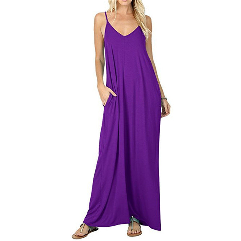 Damen Maxikleid mit verstellbaren Trägern und seitlichen Taschen