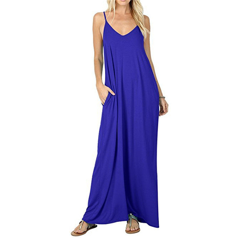 Damen Maxikleid mit verstellbaren Trägern und seitlichen Taschen